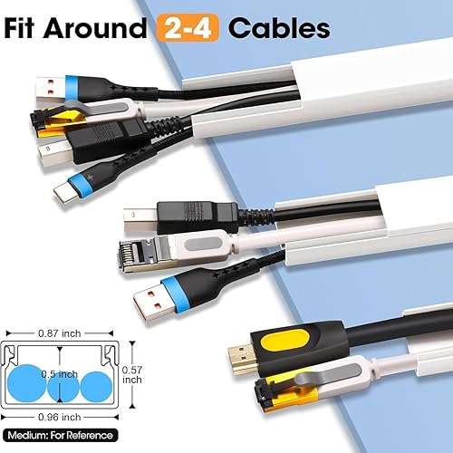 Miniatura 6 de Ocultador de cables, 157.5 pulgadas, organizador de cables para TV, corrector de cable pintable para ocultar cables montados en la pared, cubiertas