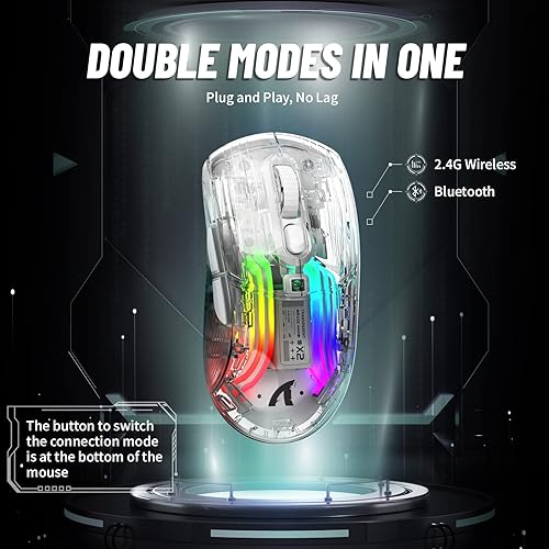 Miniatura 2 de Ratón inalámbrico para juegos con diseño transparente completo, doble modo 2.4Gmouse Bluetooth, retroiluminación RGB 3D, mouse silencioso ergonómico