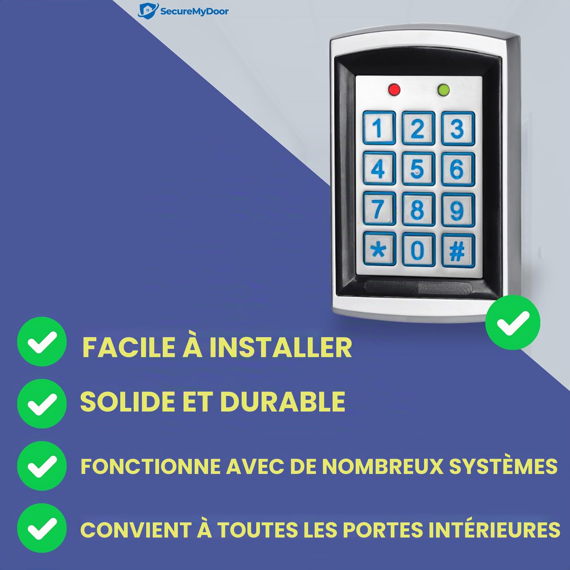 Clavier de contrôle d'accès par proximité avec 10 porte-clés RFID pour usage intérieur et extérieur, 12-24V, aluminium moulé sous pression, stocke 1000 cartes et codes, touches
