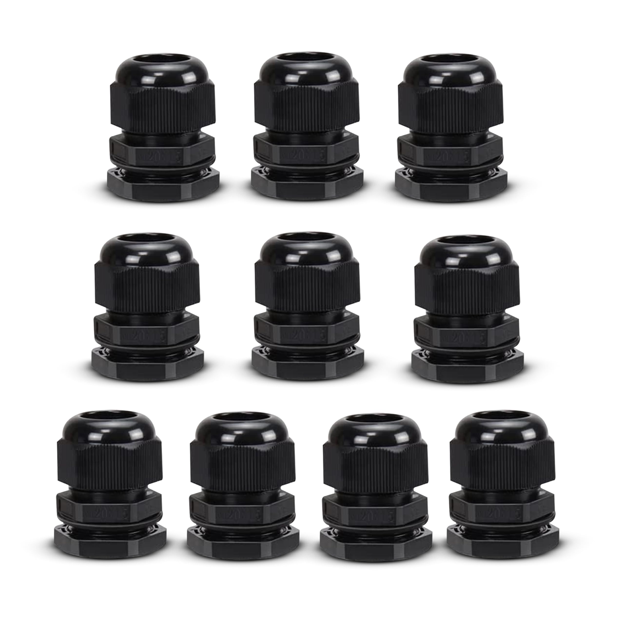 Orus Black M20 Waterproof Cable Glands, Ip68 Rated, 6-12Mm Cable Range, 10-Pack (10, )