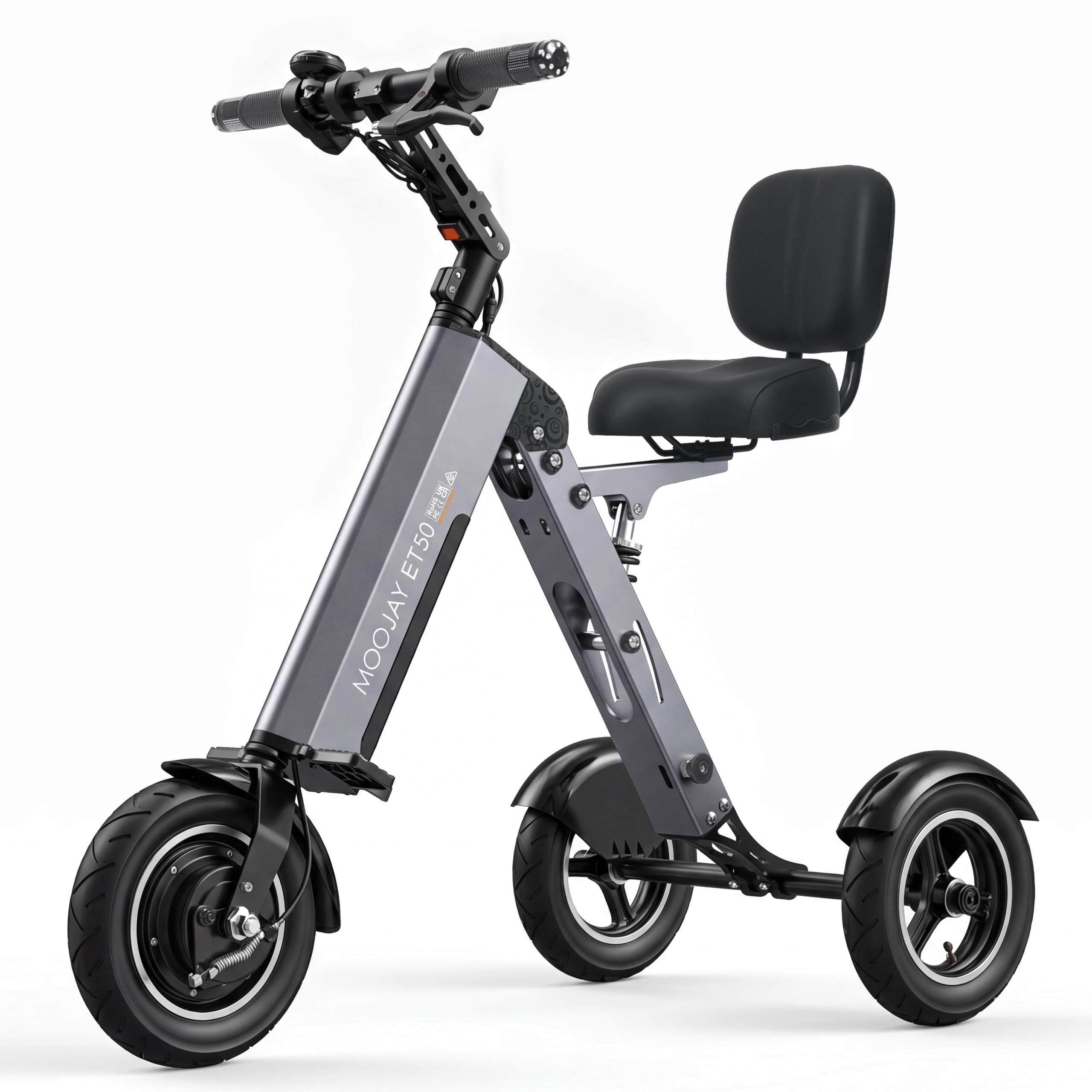 Electric Scooter 3 Wheels Foldable E-Trike with Backrest Seat for Adults