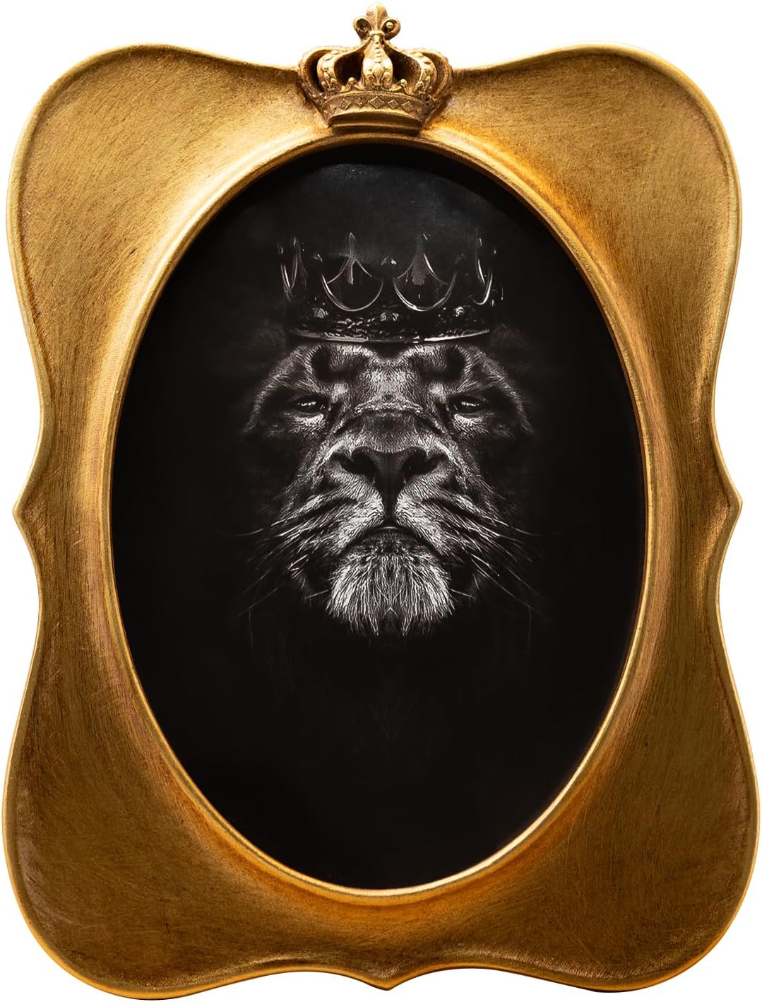 5x7 Vintage Oval Picture Frame, Antique Bronze Gold Ornate Crown Frame with Glass Front, Distressed Retro Design for Tabletop & Wall Hanging, Home Decor Gift Photo Gallery Art