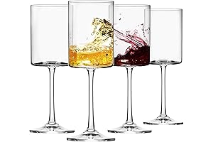 Moretoes Set of 4 Modern Crystal Square Wine Glasses, 14oz Ideal for White Wine