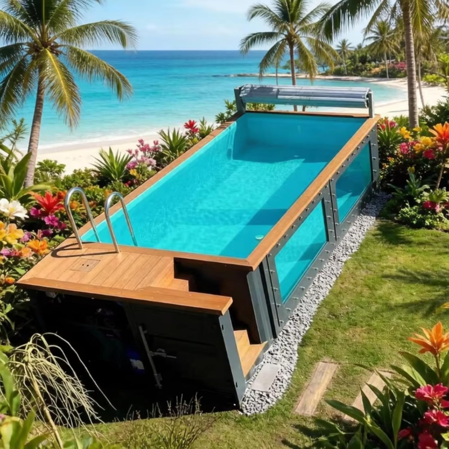 Outdoor Water Shipping Container Pool 20ft & 40ft Above Ground Modular Prefabricated Swimming Pool for Resort Hotel Camping Ground Commercial Operation Use