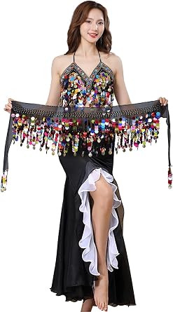 Belly Dance Costume Set for Women Belly Dance Crop Top Bra and Hip Scarf Slit Dance Skirt Halloween Outfit