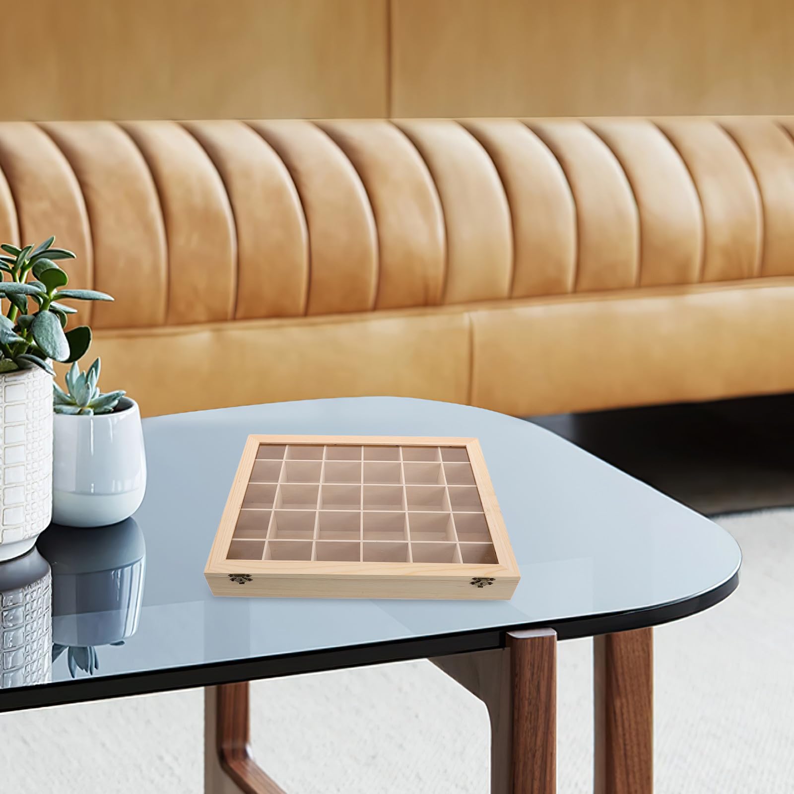 SECFOU Caja de Madera para Colección de Minerales con 30 Compartimentos, Organizador Clásico para Piedras y Recuerdos, Protección Fuerte Adecuado para Decoración del Hogar