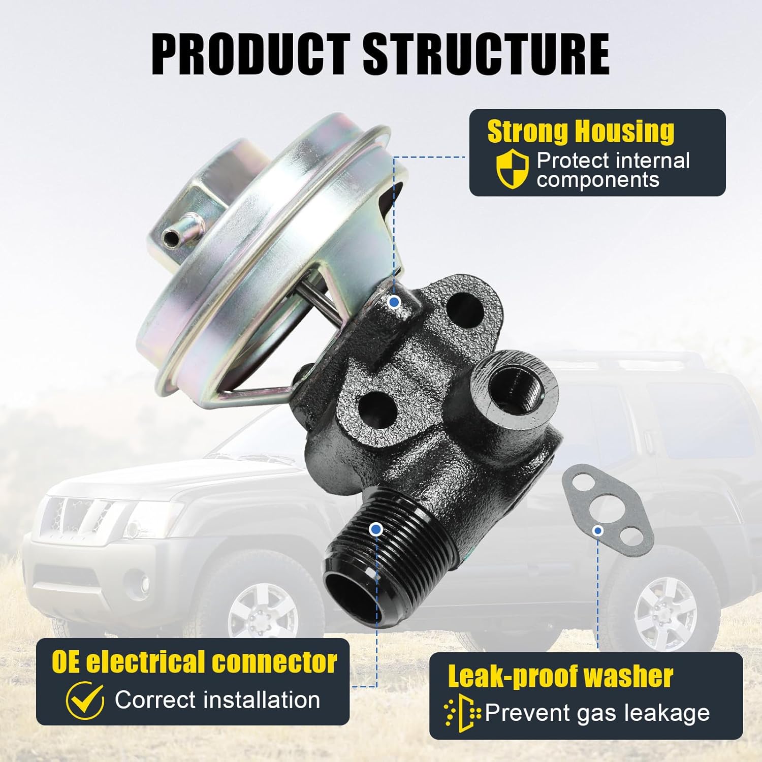 Exhaust Gas Recirculation (EGR) Valve with Gaskets EGV882 replacement for Nissan Frontier 1998-2004, Xterra 2000-2004 2.4L 4 Cyl Engine 147103S500, 147103S501