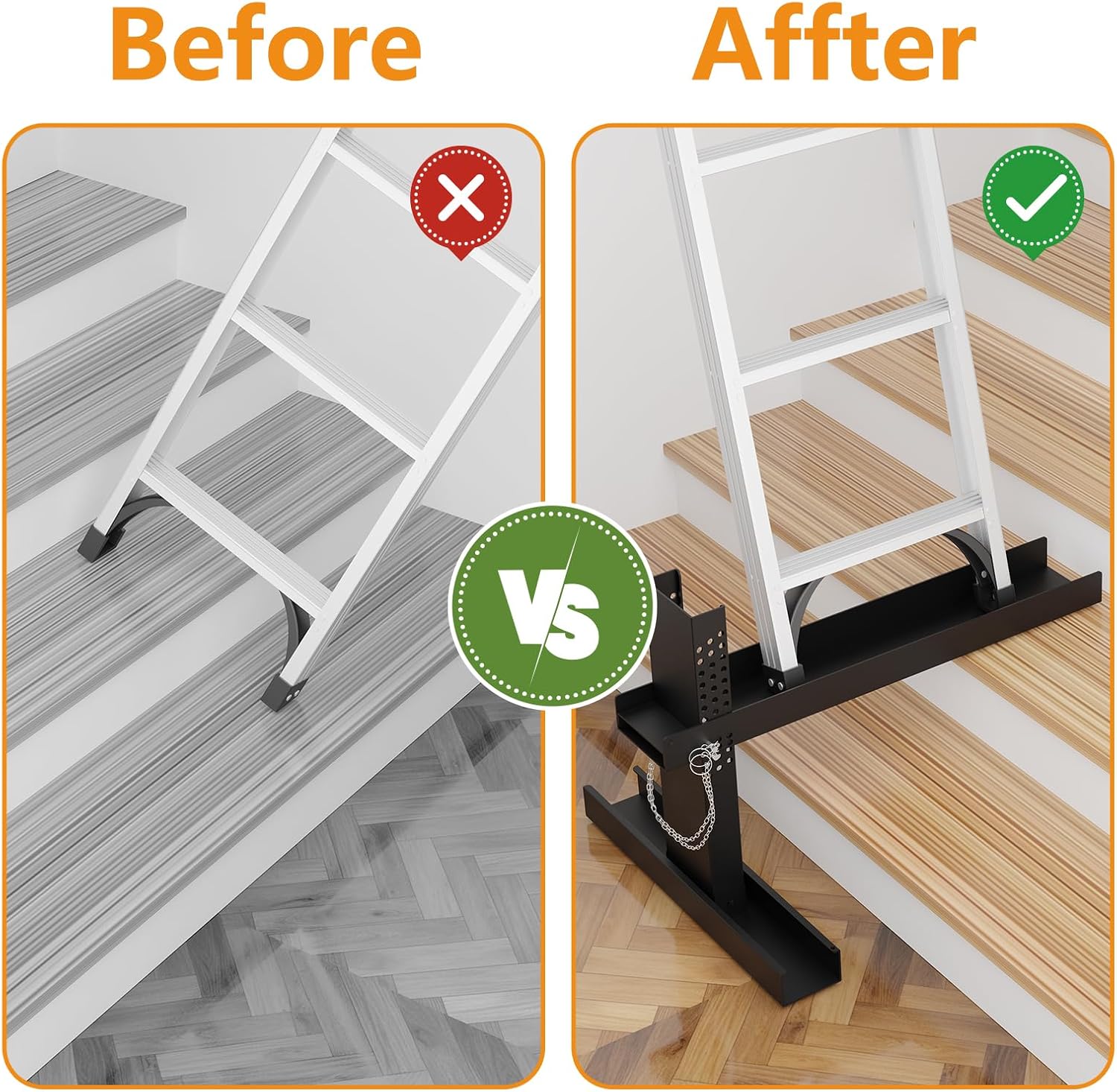 Ladder Leveler Pro - Foldable Heavy-Duty Extender Ladder Stabilizer - Adjustable Height 9"-19" - Non-Slip Feet - Fits Extension/Single Ladders - Holds 500lbs