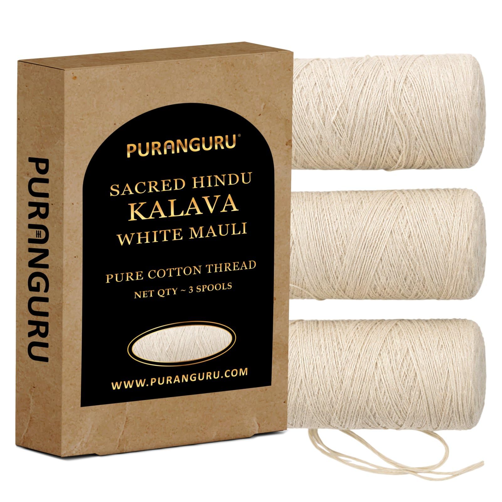 Handmade White Kalava Moli Thread | 3 Spools x 50 Meters | Pure Cotton Kalawa Mauli | Religious Puja Janoi Dhaaga | Sacred Hindu Pooja Janeu Thread Raksha Sutra | Yagnopavit Laccha Roll