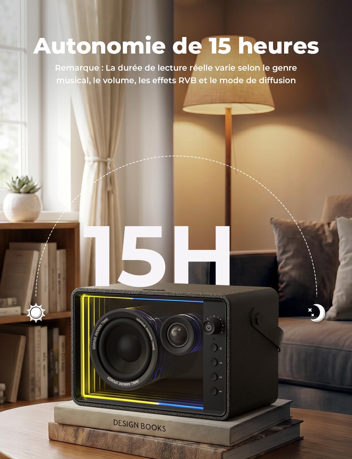 RIENOK Enceinte Bluetooth 40W, Tweeter et Woofer Haut Parleur Puissante Autonomie 15H, 8 Lumières RGB, Bluetooth 5.3, Son Stéréo sans Fil, Soutien AUX, Carte TF, Clé USB, pour Maison, Fêtes Soirées