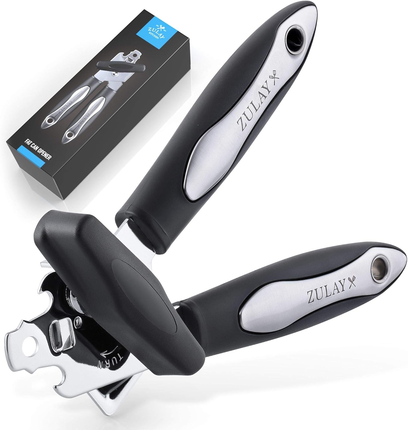Zulay Can Opener With Stainless Steel Blades - Ergonomic Grip Soft Edge Manual Can Opener - Smooth To Operate Hand Can Opener With Large Turn Knob : Home & Kitchen