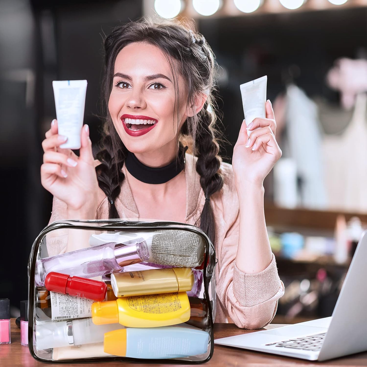 Weewooday 12 Pieces Clear Makeup Bags Cosmetic Storage Bags PVC Zipper Pouches Travel Waterproof Makeup Plastic Case for Women Organizing Toiletries Traveling Bathroom(Large,Black) - Image 6