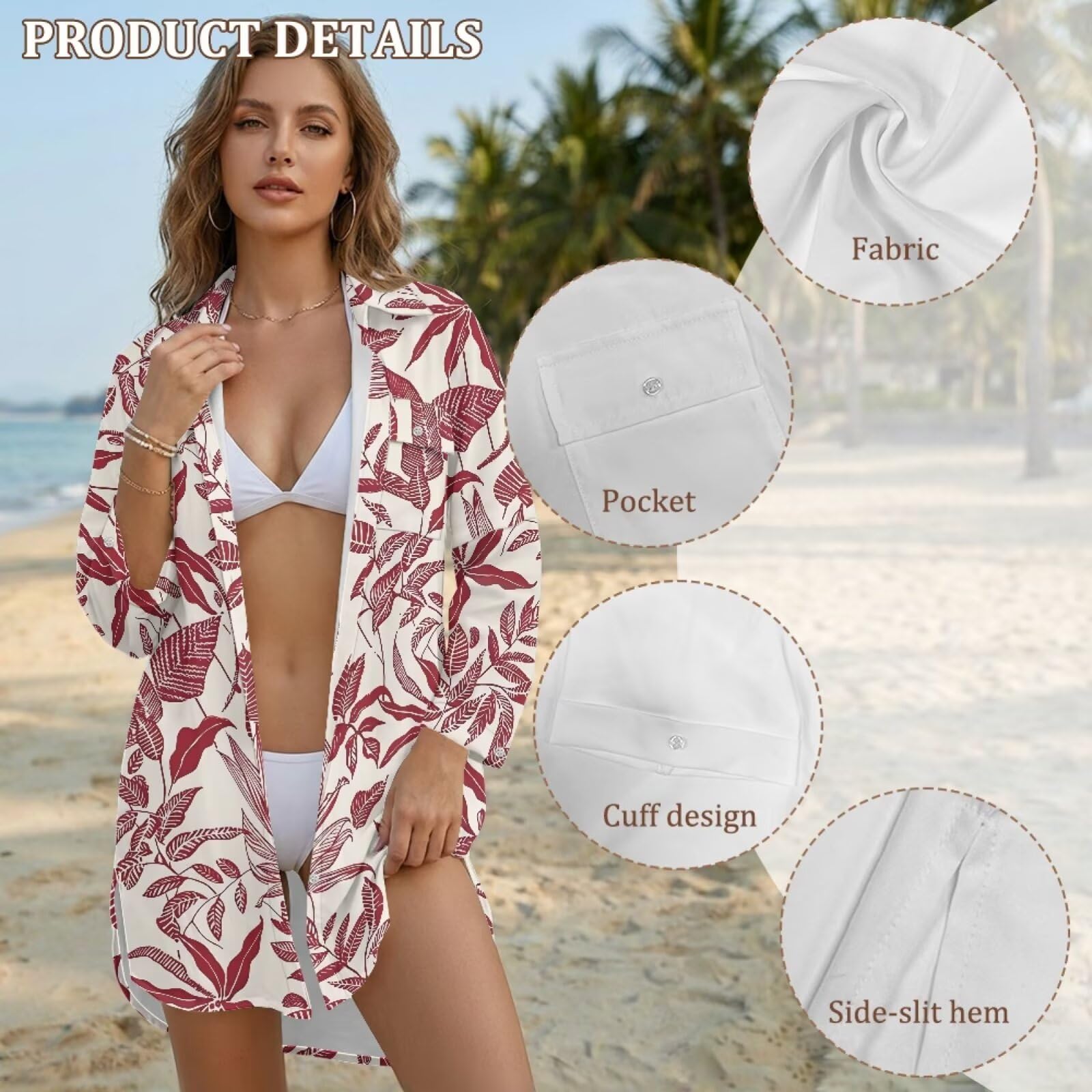 Pareo de playa para mujer, salida de baño con botones, vestido de playa, ropa de playa, traje de vacaciones para mujer