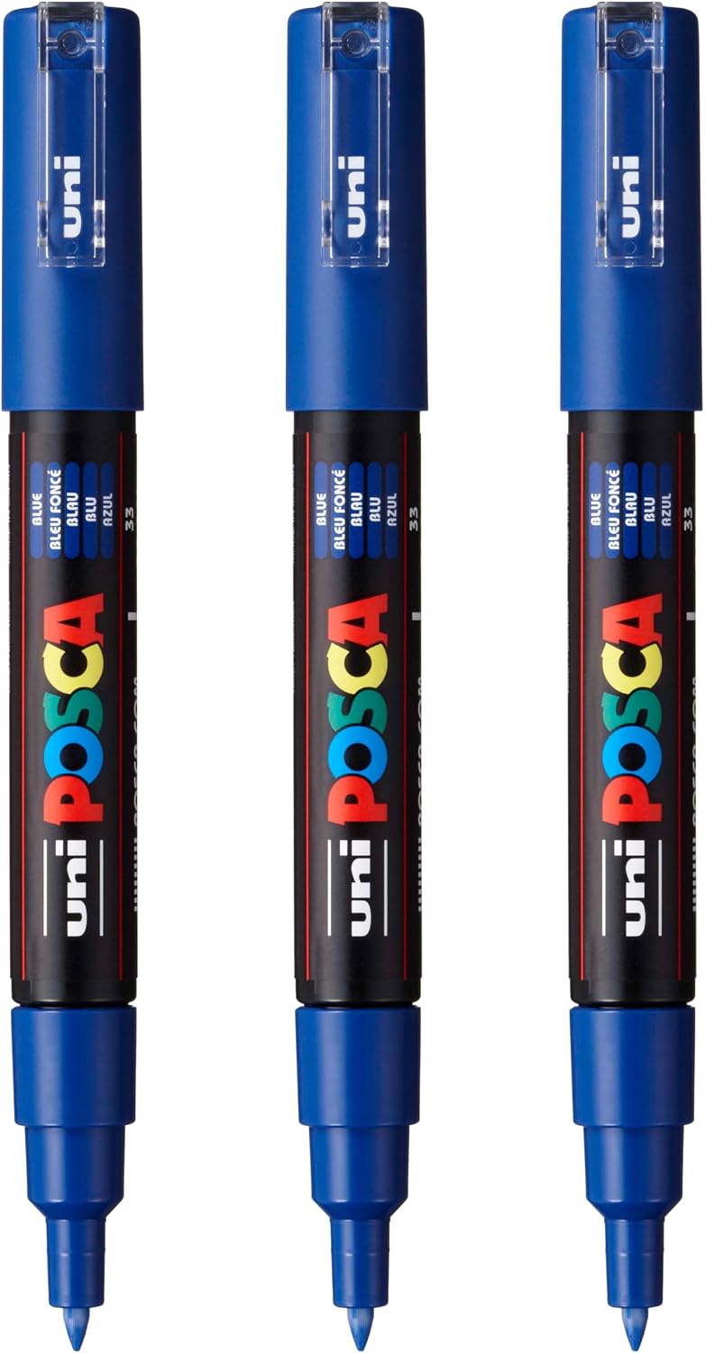 posca PC-1M Water-Based Paint Markers, Extra Fine Tip (0.7mm), Black, 3 Count