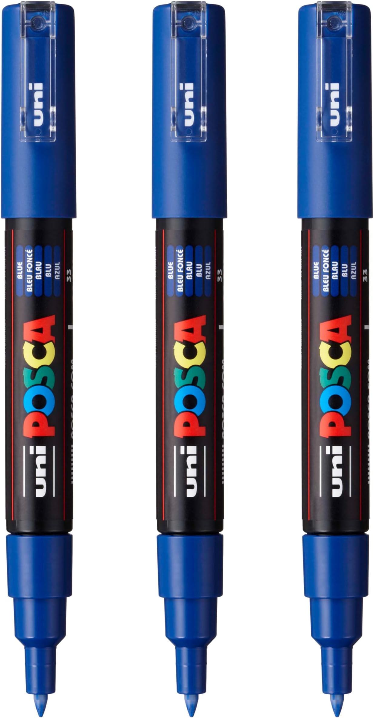 posca PC-1M Water-Based Paint Markers, Extra Fine Tip (0.7mm), Blue, 3 Count