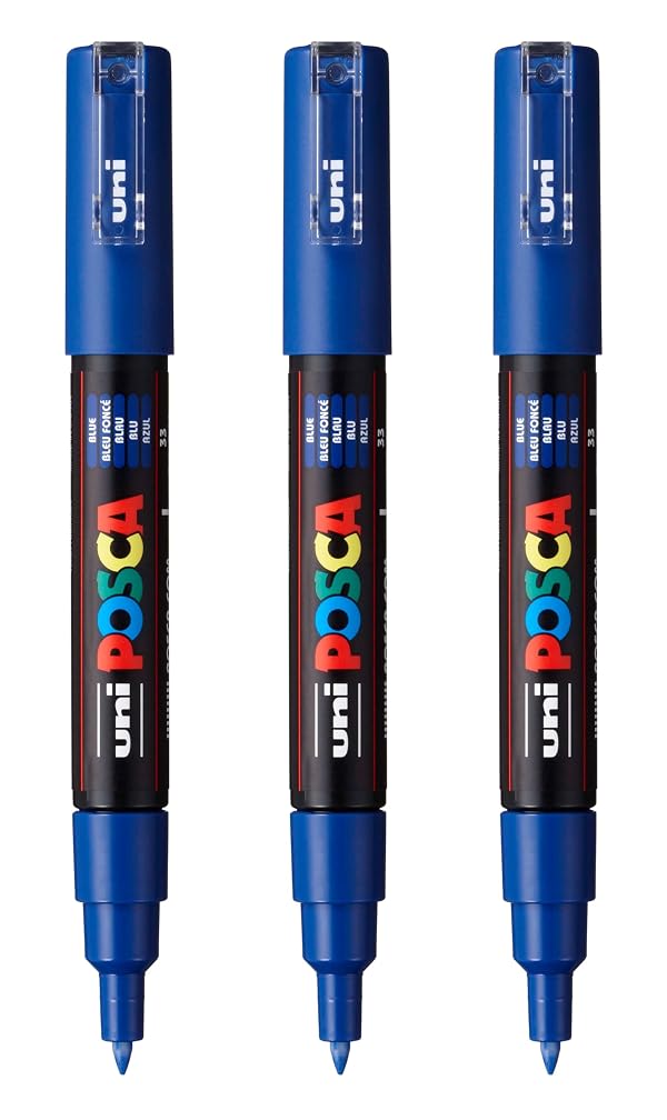 posca PC-1M Water-Based Paint Markers, Extra Fine Tip (0.7mm), Blue, 3 Count by posca - Used condition - US$10.67