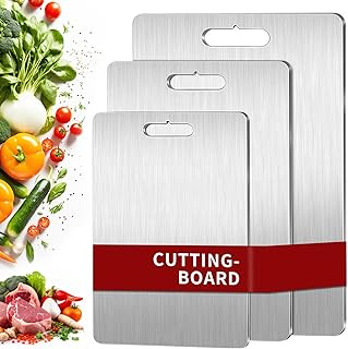 3 Piezas Tabla de Cortar de Titanio,S316 Tabla de Cocina Acero Inoxidable, Cutting Board de Grado Alimenticio de Doble Cara, para Cortar,Carne,Verdura,Frutas(39 x 28 cm +29 x 20 cm+ 25 x 15 cm）