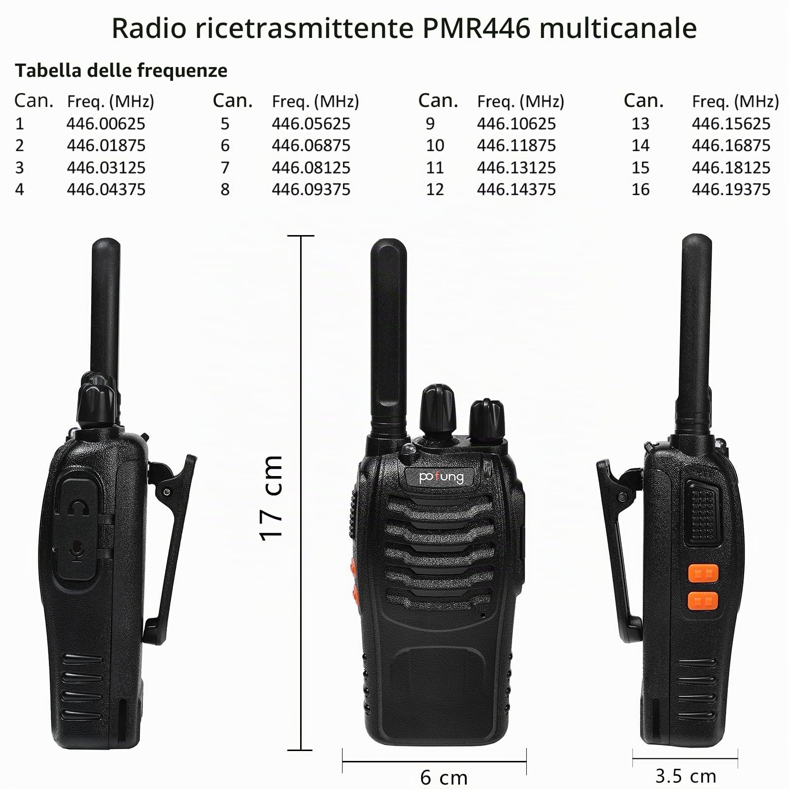 Walkie Talkie PMR446 Radio bidirezionale senza licenza, pofung PT88E 16 canali professionali ricaricabili a lungo raggio Walkie talkie con base di ricarica e auricolari (confezione da 10)