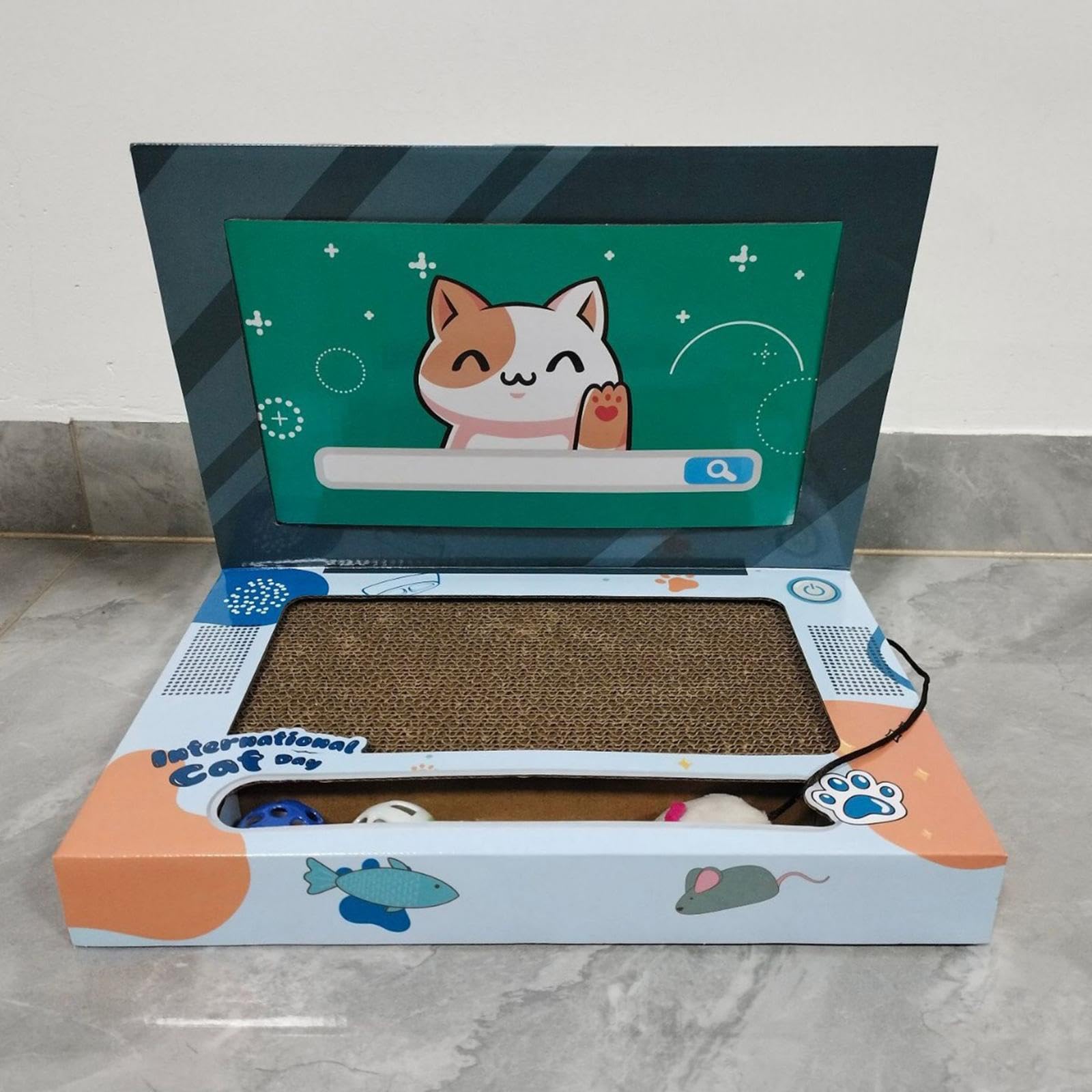 Rascador para Gatos, Juguete para Gatitos con Forma de Portátil Y Pista de Bolas.