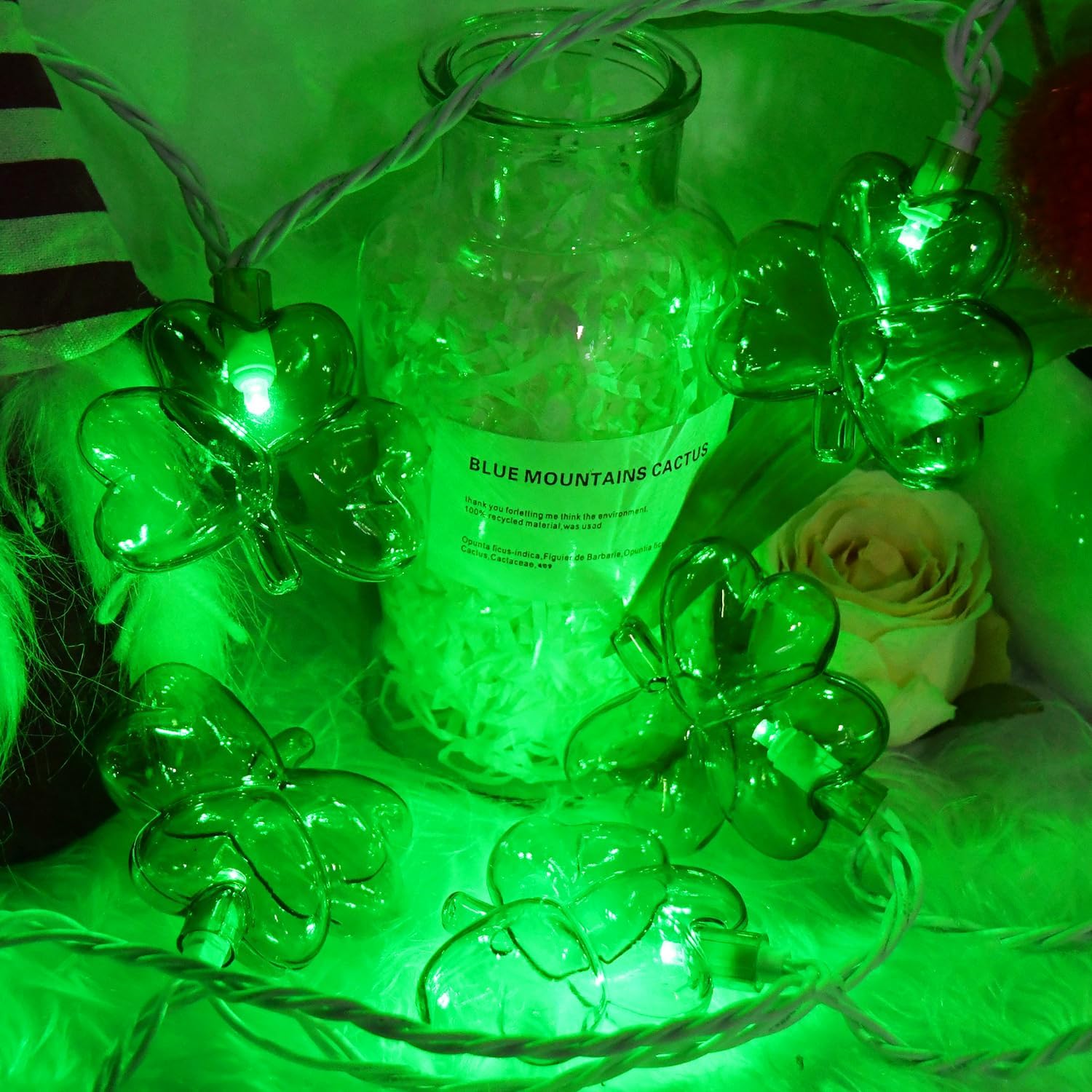 20LED St Patrick's Day Decorations Lights, 12Ft Clear Green Shamrock String Lights Outdoor Waterproof with 20 LED Lucky Clover Lights, UL Certified for Home Window Fence St. Patrick's Day Party Decor
