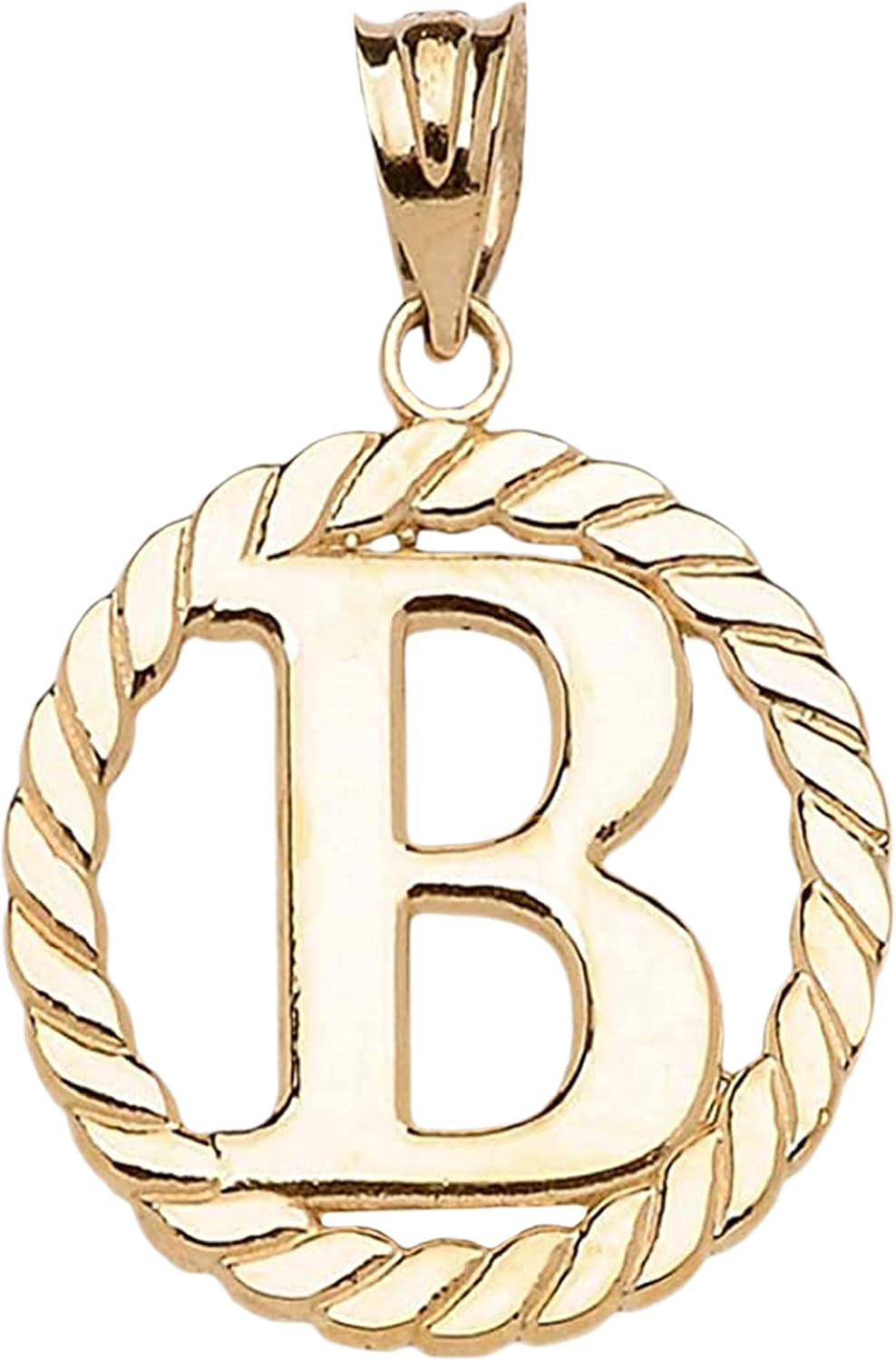 Polished 10k Yellow Gold Personalized Initial "A-Z" Roped Circle Charm Pendant
