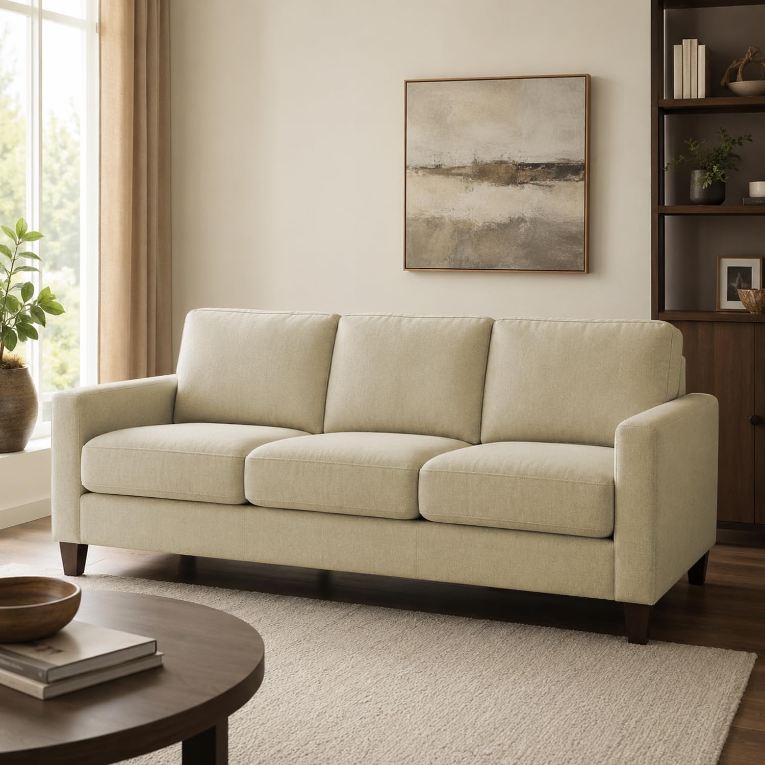 Casaliving Gladino Modern Velvet Fabric Sofa, Tufted Design Upholstered 3 Seater Sofa Set for Living Room, Premium Velvet Fabric Sofa (Cream)-image-49