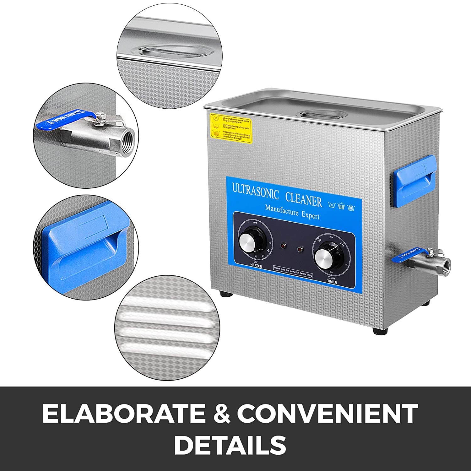 VEVOR Knob Control Ultrasonic Ultraschallreiniger 6,5 L, Ultraschall Reinigungsgerät 220 V, Ultraschallreiniger mit Heizung, Schmuckreiniger Ultraschall 40 kHz, Digitaler Ultraschallreiniger 300 W