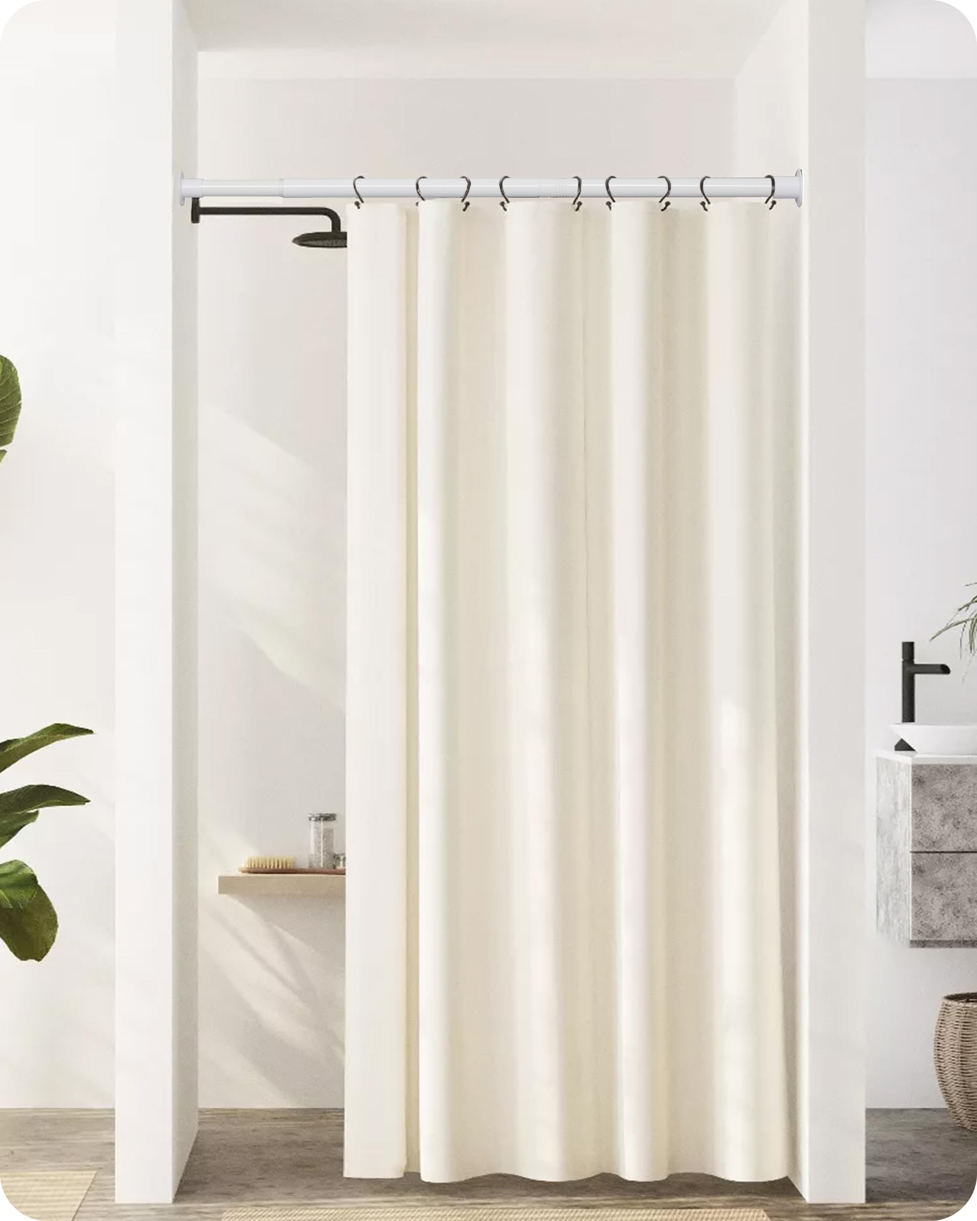 Asta per tenda da doccia bianca senza foratura, in acciaio inox, allungabile a molla antiruggine e antiscivolo, asta telescopica da 70 a 195 cm, per la vasca da bagno