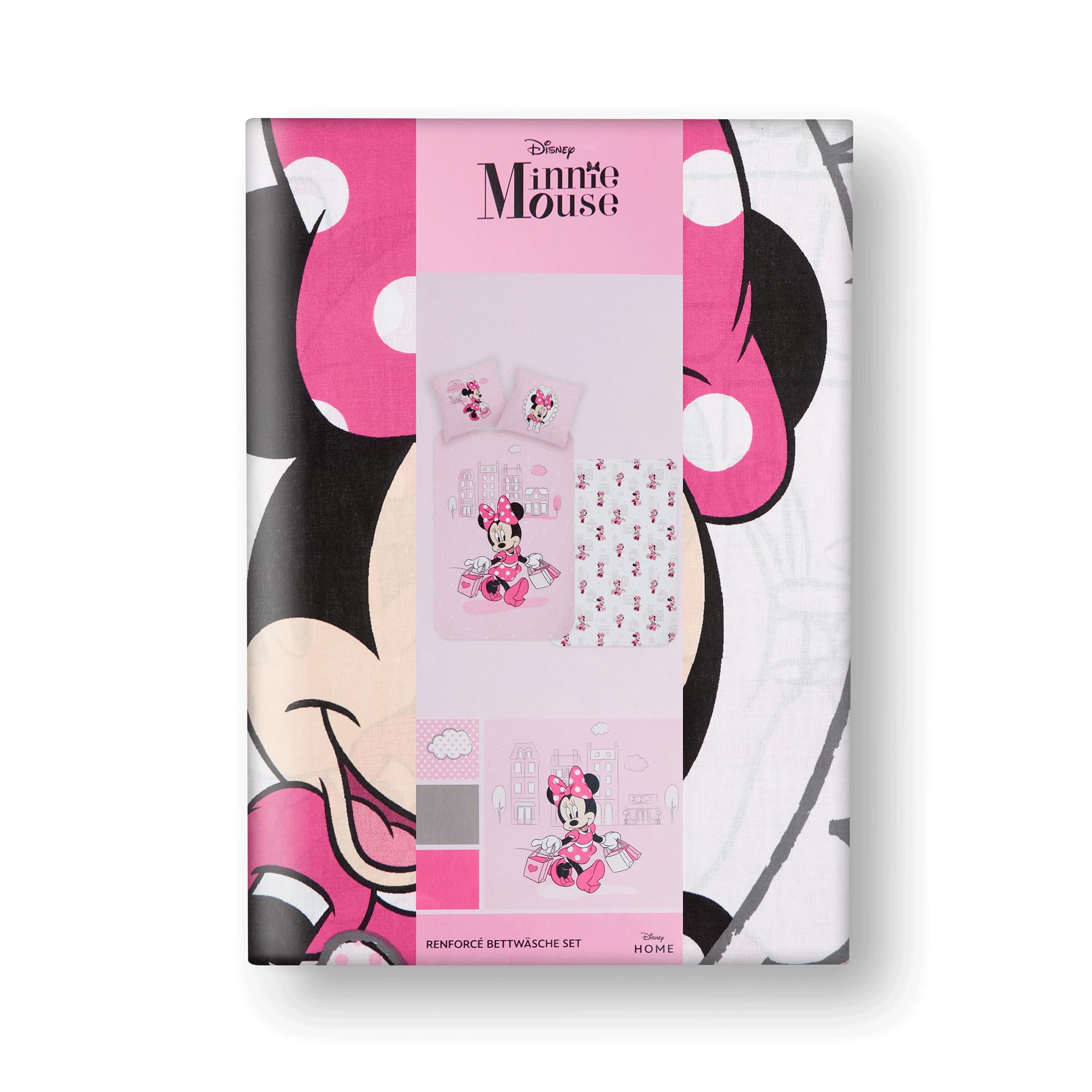 Minnie Mouse Bettwäsche Shopping 135 x 200 cm + 80 x 80 cm 100% Baumwolle in Renforcé-Linon-Qualität mit YKK-Reißverschluss Minnie Maus Disney Mickey Daisy Donald Goofy Sweet Love Deutsche Größe