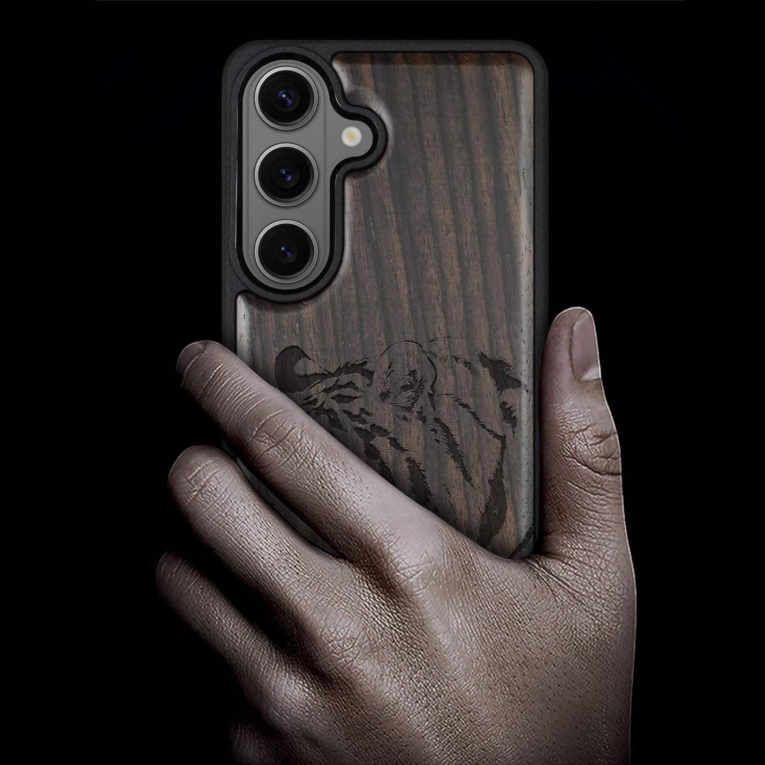 Carveit Magnetic Wooden Case for Galaxy S26+ Samsung S26 Plus Case, TPU Shockproof Cover & Wood Engraved, Compatible with MagSafe Wireless Chargers (Regal Tiger Portrait) Blackwood