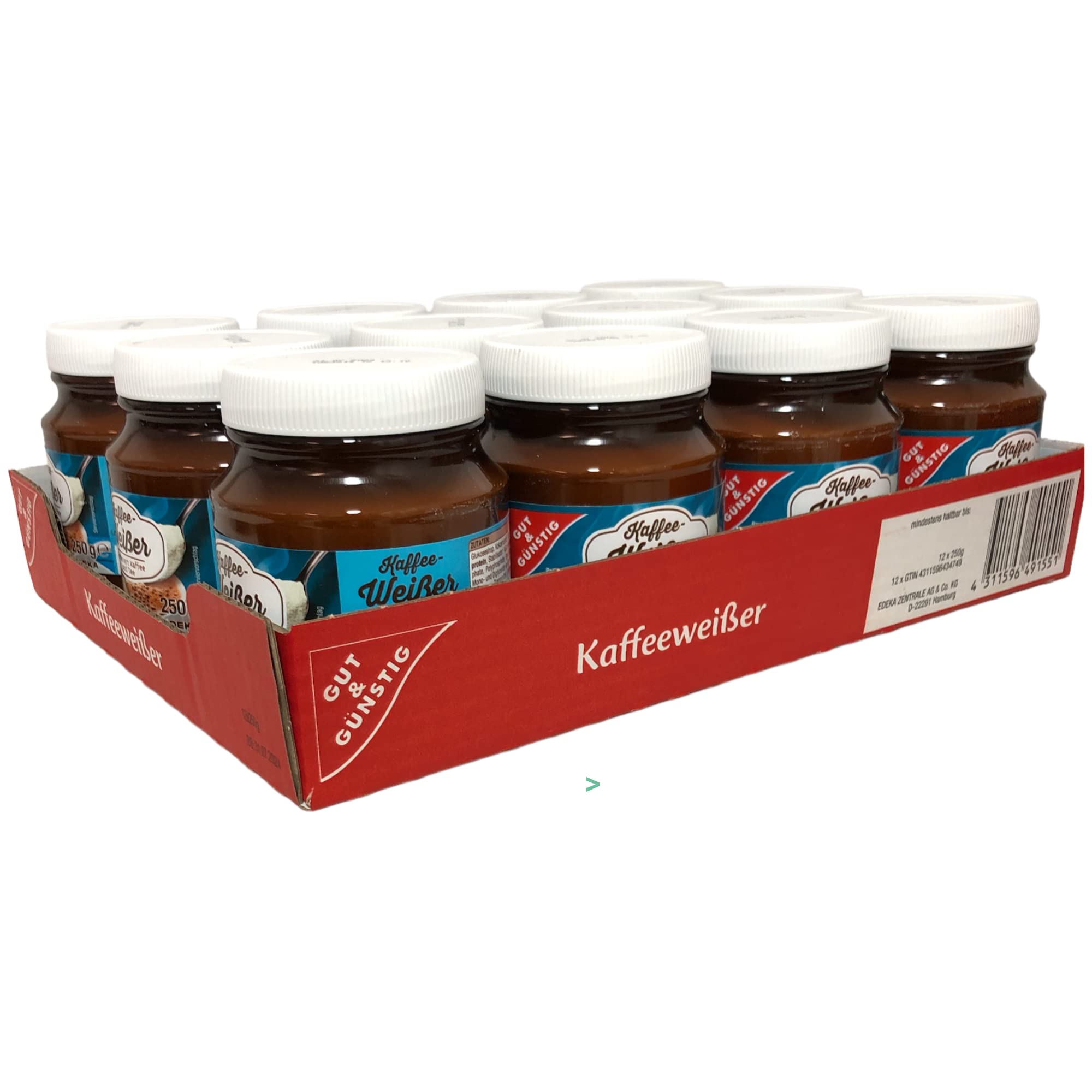Gut & Günstig Kaffeeweißer verfeinert Kaffee und Tee 12er Pack (12x250g Dose) + usy Block
