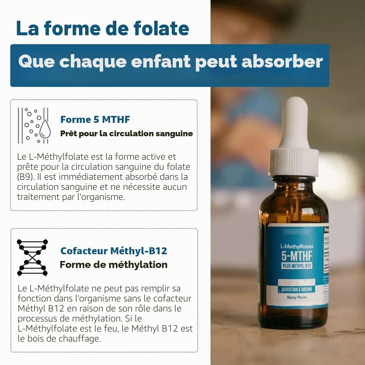 Méthylfolate biologique, une forme supérieure de folate – pour tous les âges – humeur, comportement, fonctions cognitives – saveur de baies biologiques
