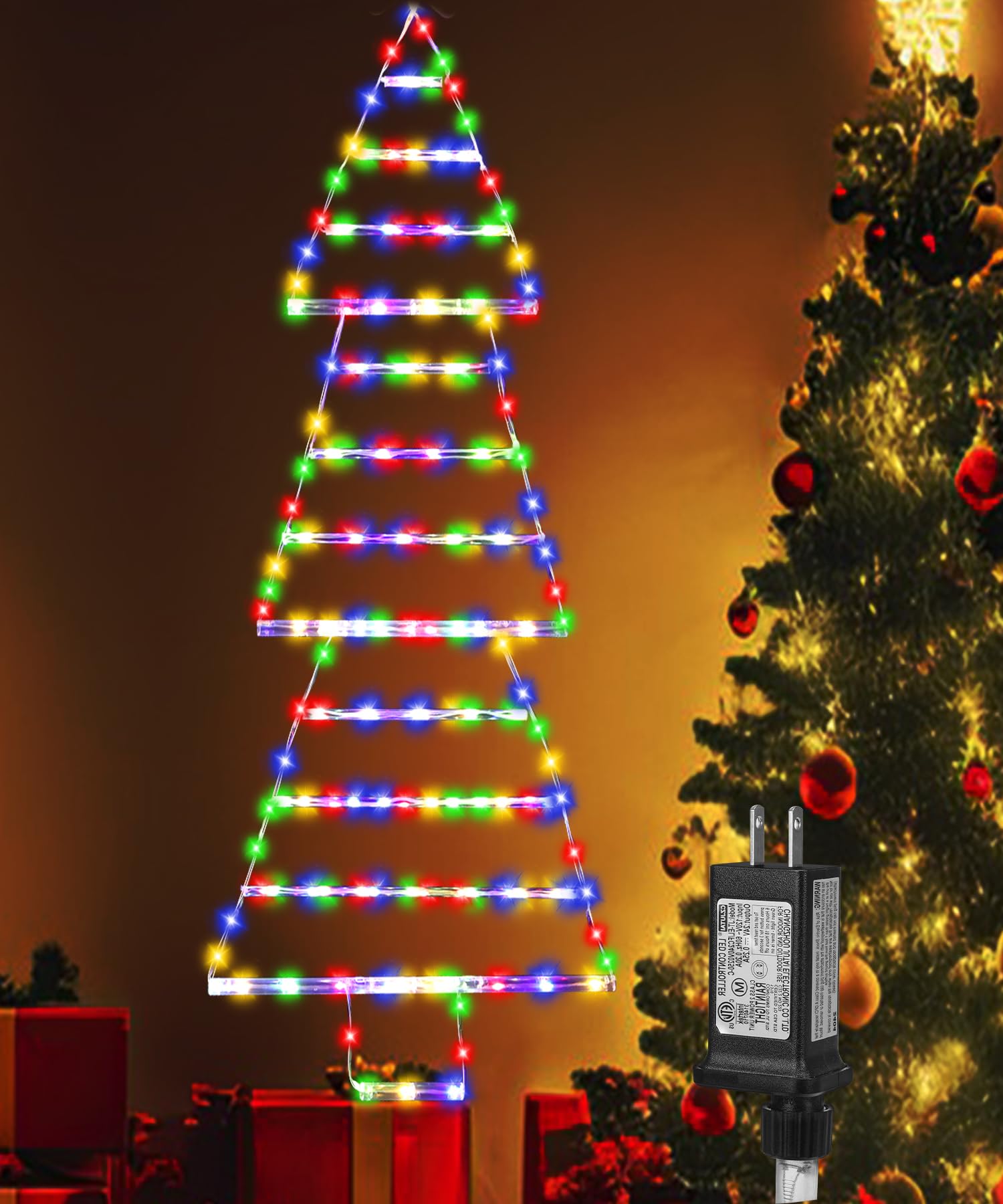Christmas Lights Outdoor Decorations,4.6ft 175LED Christmas Decorative Ladder Lights Waterproof with 8 Modes&Memory Function,LED Christmas Tree Lights for Window,Home,Wall,Christmas Tree Outdoor Decor