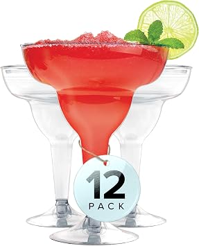 Stock Your Home Clear Plastic Margarita Glasses Disposable Set of 12 Decorations for Cinco de Mayo Parties, Cocktail Cups for Tropical Party Supplies - Large 12 oz Hurricane Glasses