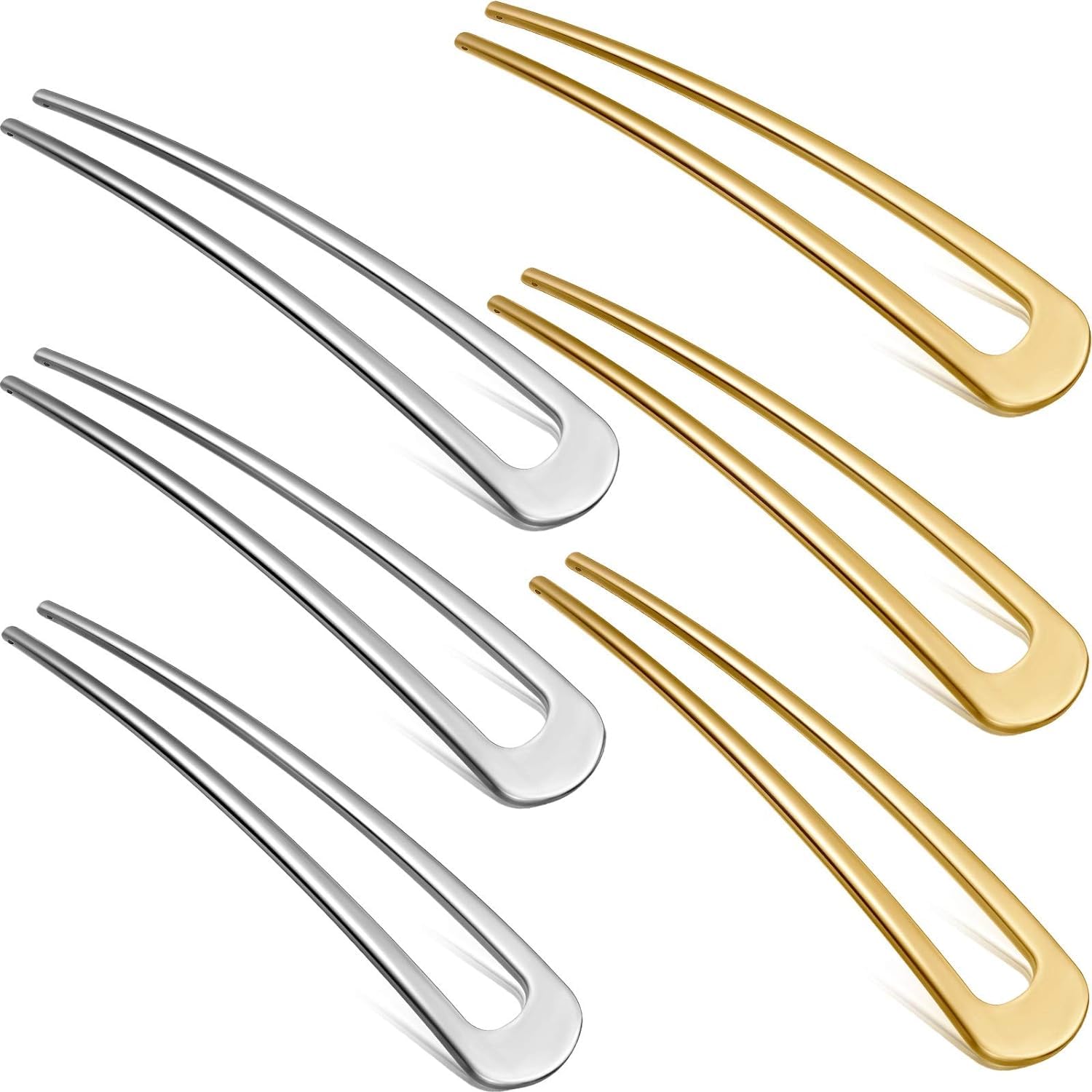 Diversa Metal U-Shaped Pins for Girls & Women, French Hair Pins, Hair Fork Sticks, Lady Bun Hair Accessory Chignon Pins, Golden & Silver, Pack of 6 Pcs
