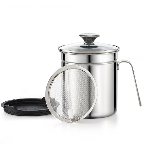 Cook N Home Classic Stainless Steel Grease Container With Strainer 2.5 Quart