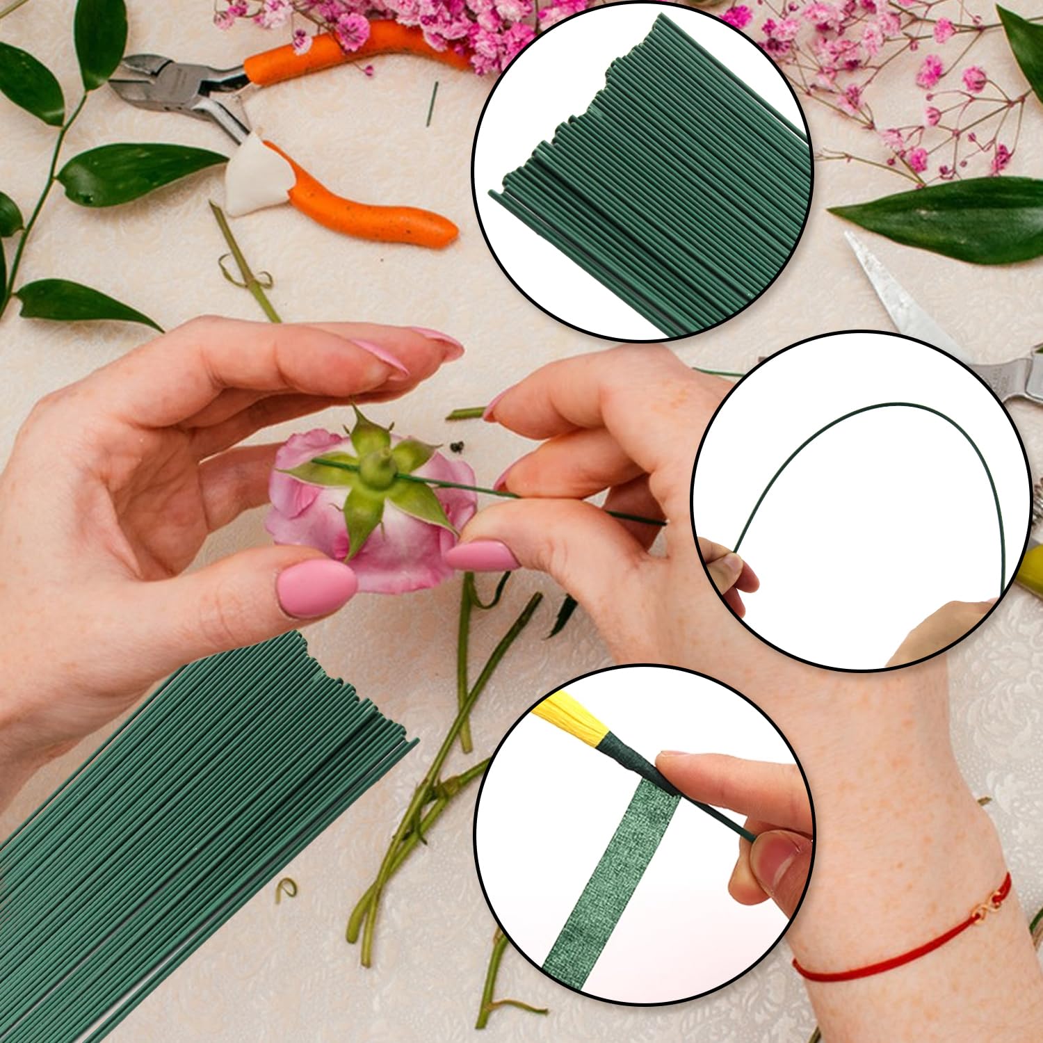 Lot De 150 Fils Floraux, Fil Vert Pour Tige De Fleur, 30 Cm