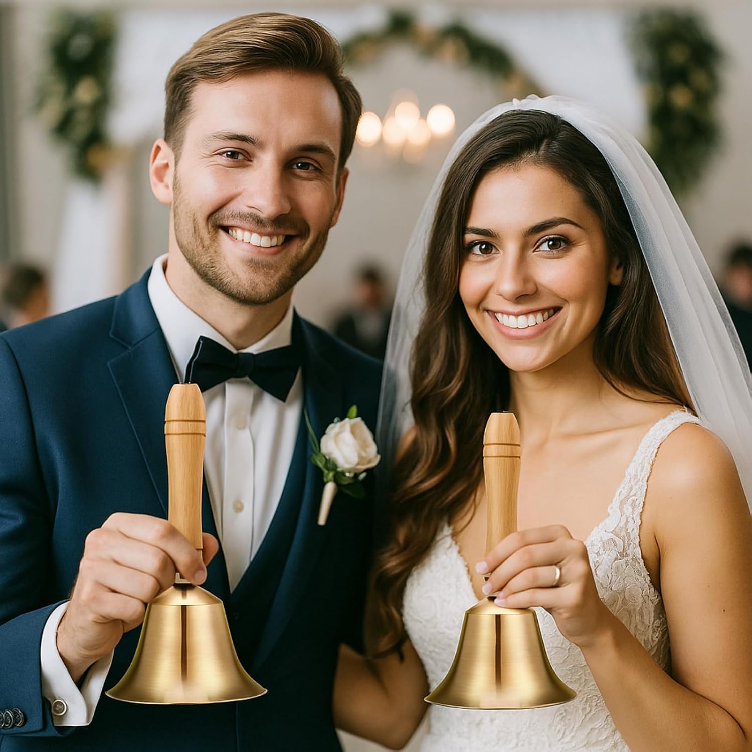 2 Pieces Solid Brass Hand Call Bells with Wooden Handbells Handle for Ringing Loud Hand Held Service Brass Call Elderly Wedding Animal Training Bell(3.15 x 3.15 x 5.9 Inch) - Image 6