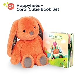 B. toys - 12-Inch Plush Bunny + Board Book Playset - Stuffed Animal - Baby Playset - Toys for Babies - Happy Hues - Coral Cutie - 0+ Months