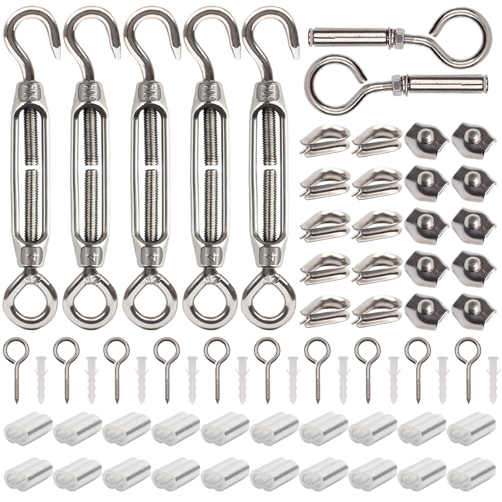 4 Tenditori Per Fune Metallica Da 4 Mm - Morsetti In Acciaio Inox Per Fissaggi Sicuri - Con Vite M6x50 Mm - Foto 6