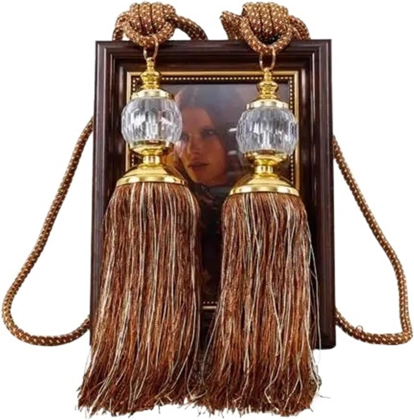 Curtain Rope Tiebacks, 2PCS Retro Style Faux Crystal Tassels Fringe Curtain Tieback Rope Window Drapes Decoration(Golden Yellow)