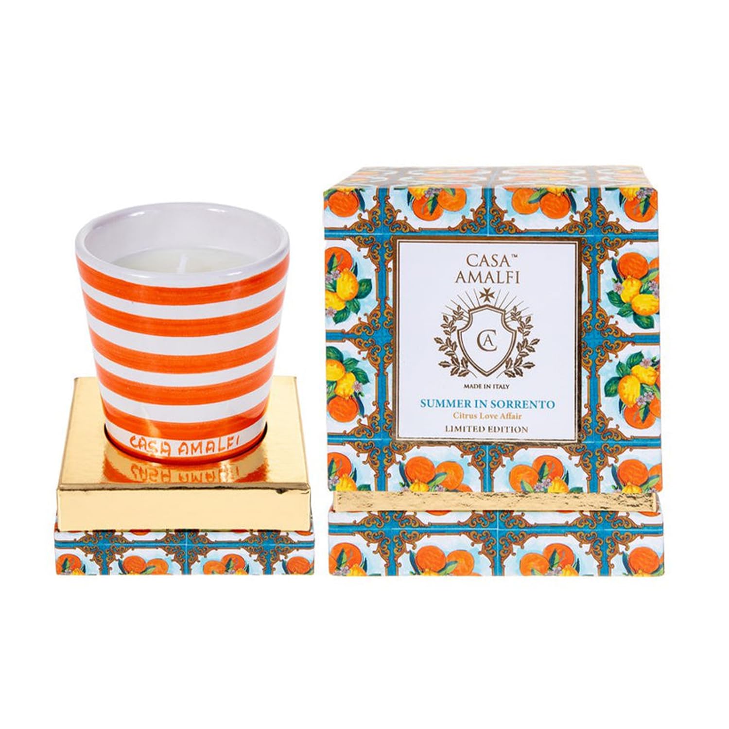 Casa Amalfi Duftkerze aus Keramik, Summer in Sorrent, handbemalt, Made in Italy, 40-50 Stunden Brenndauer