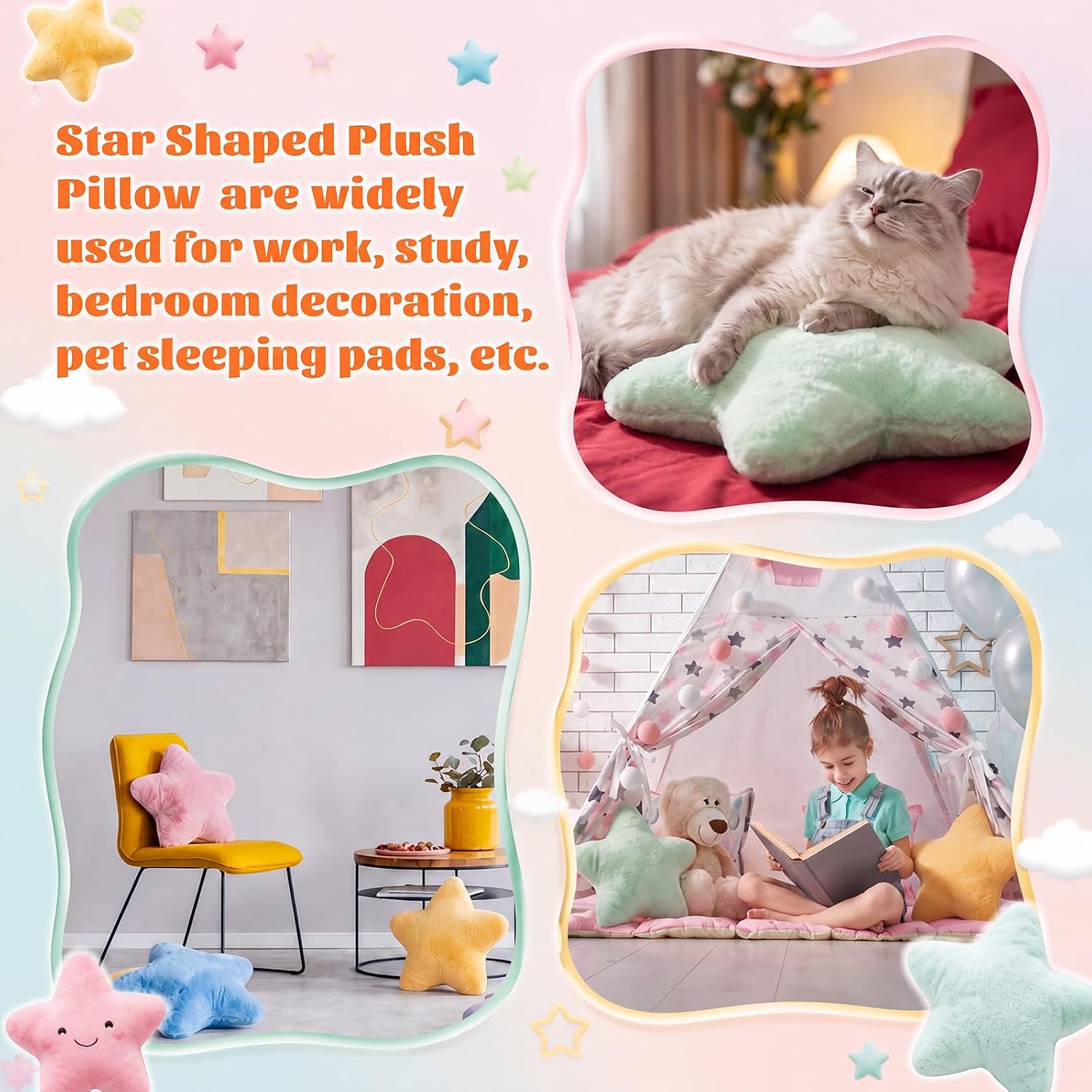 Soaoo 5 Pcs Star Fluffy Pillow Star Shape Pillow, Soft Mix
