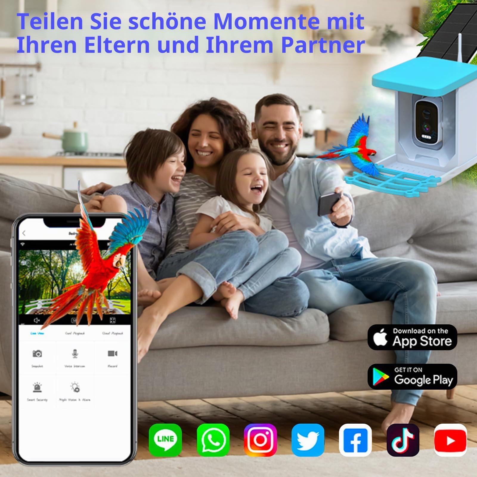Vogelhaus mit Kamera, Nistkasten mit Kamera, Vogelfutterhaus | Video Aufnehmen, Vogelfutterspender WiFi Kamera Smart Vogelfutterautomat mit Solarpanel Stromversorgung & KI-Vogelerkennung