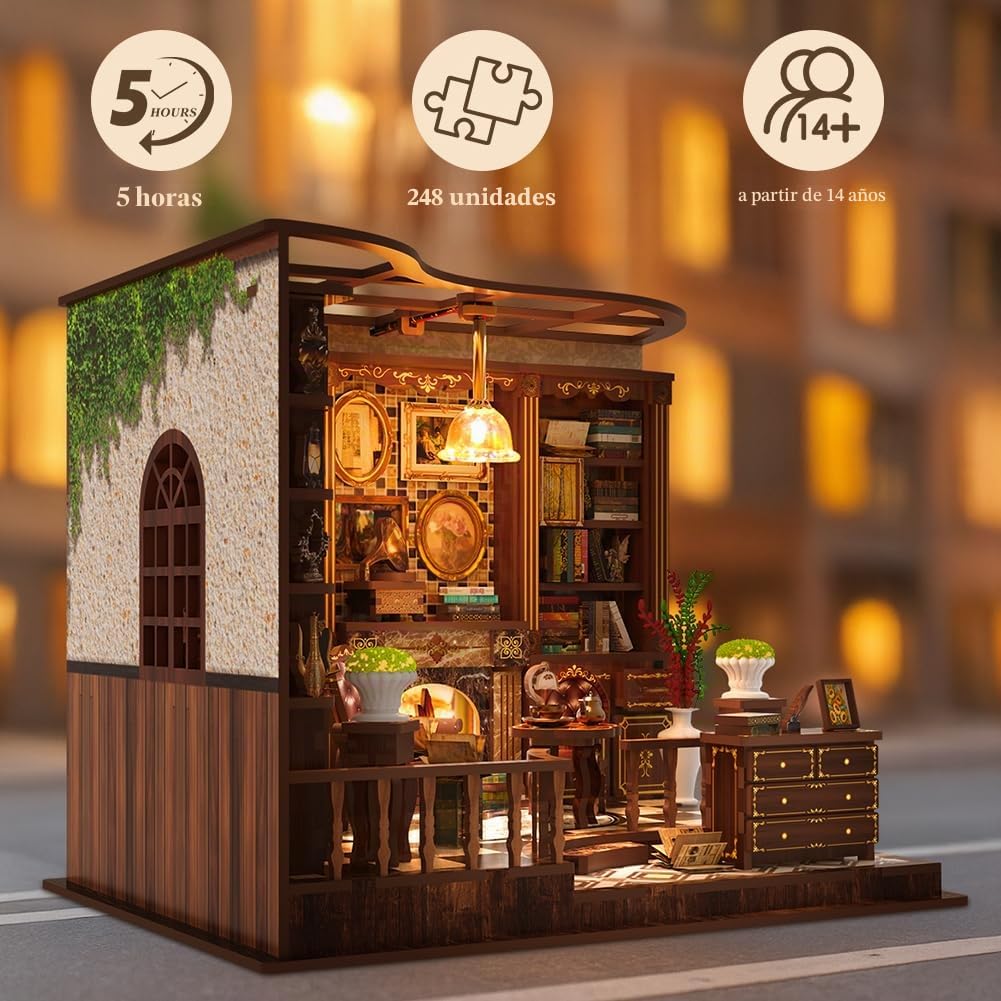 Aolso Book Nook Kit, 248 Piezas, DIY Casa Miniatura Kit, Kits de Modelo, Casa de Minicabina de 3D Madera con Luz LED, Regalos para Familiares y Amigos