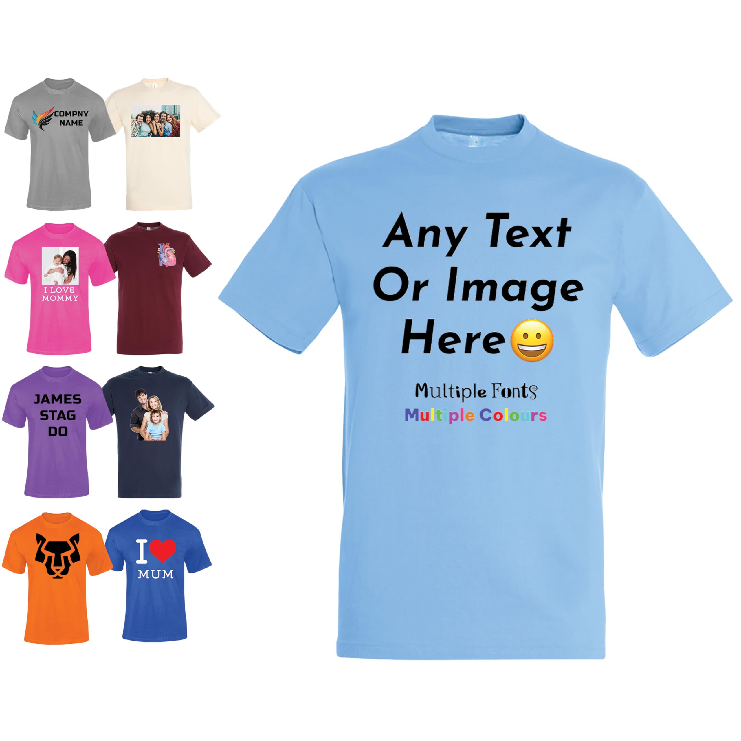 Varsany Personalised T Shirts Mens Womens Kids UK - Customised T Shirt with Any Text and Photo, Long-Lasting Printing - Design Your Own Custom T Shirt — view 15