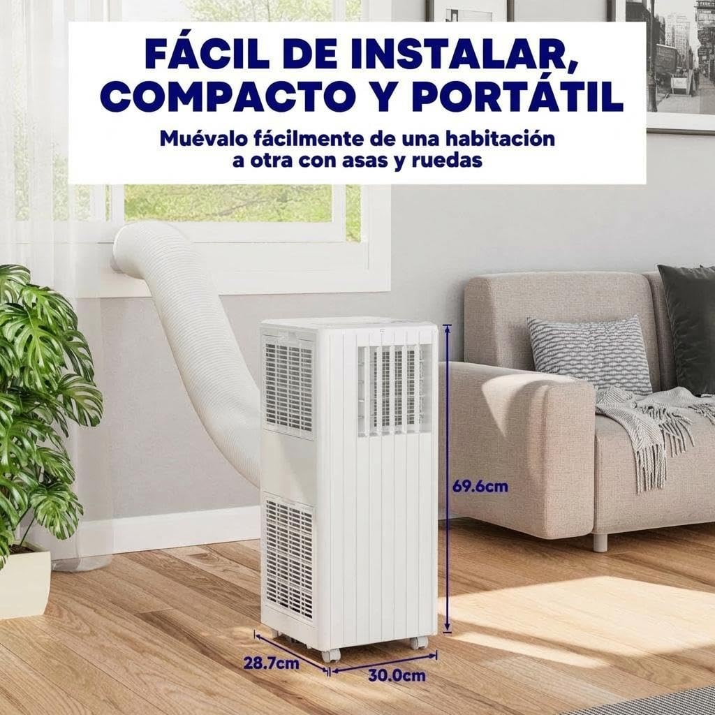 Aire Acondicionado Portátil 7000 BTU 3 en 1 con Enfriador, Deshumidificador 36L y Ventilador, para Habitaciones 15-20 m², Control Remoto, Temporizador 24h, R290