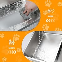 RANYPET Rozsdamentes Acél Macskatoalett Szett - Fröccsenésgátlóval, Alomlapáttal és Alátéttel, Szagmentes, L Méret, Ezüst-Fehér 9