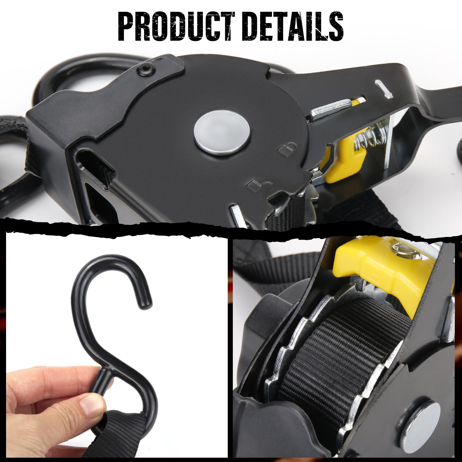 Cinghie di Ancoraggio a Cricchetto Retrattili,Cinghia a Cricchetto Retrattile Automatica 2 pezzi 3.3m x 2.5cm Cinghie di Fissaggio Può Trasportare 700 KG Cinghia di Ancoraggio per Carichi Solidi