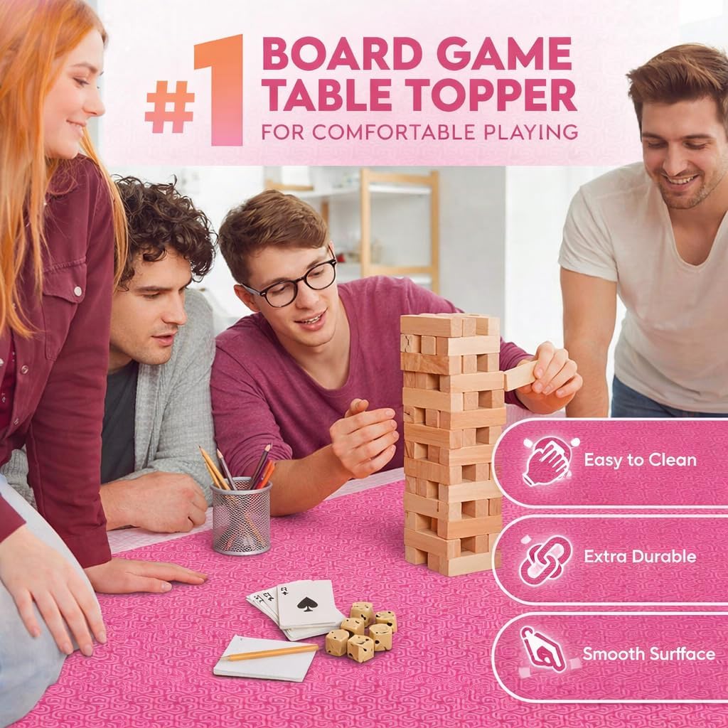 Board Game Mat 35"x35" Designed for 36 in Tables, Mahjong Mat with Carrying Bag, Neoprene Playmat, Table Cover for Board Games, Tile, Poker, RPG and Dominoes (Pink)